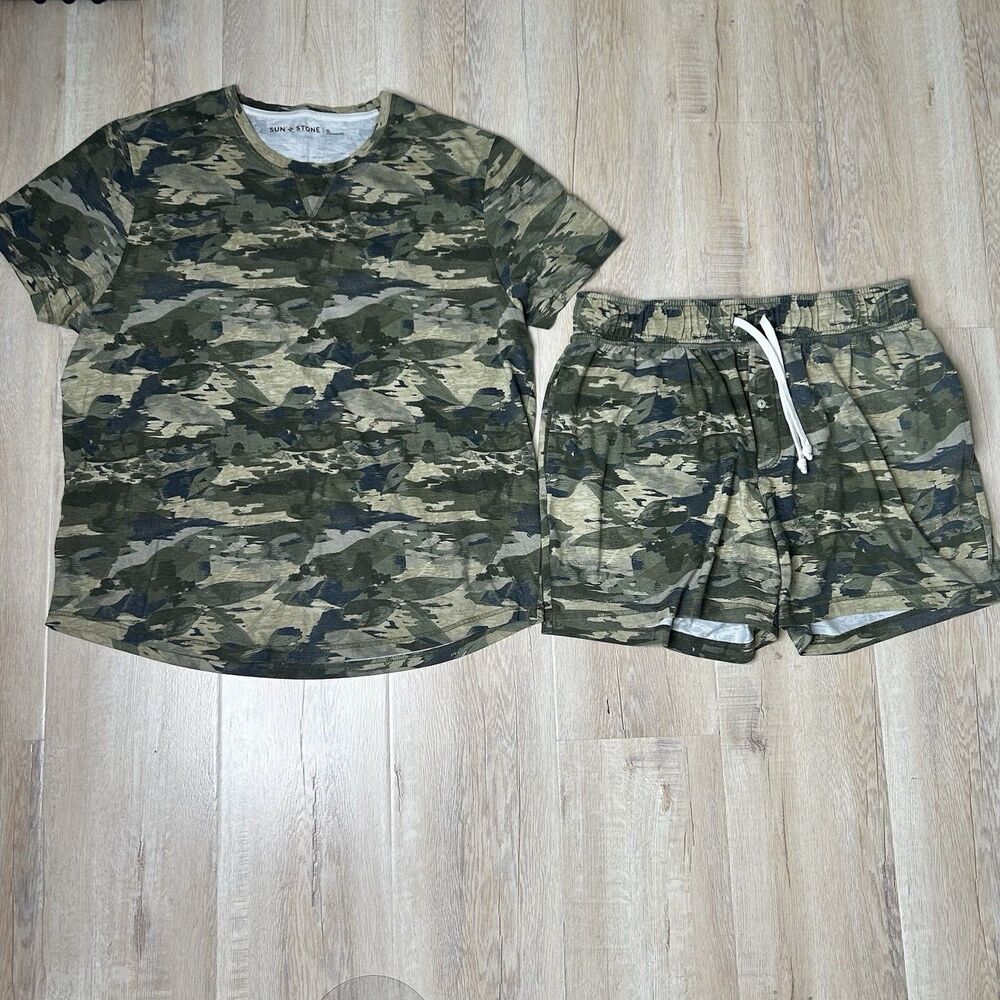Sun and Stone Pajama Pants 2-Piece Set Shorts Camo Soft Lounge XL